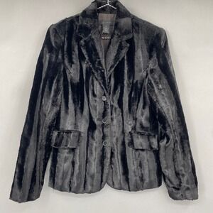 Vintage Y2K The Limited Women's Black Faux Fur Striped Blazer Jacket XS Mob Wife
